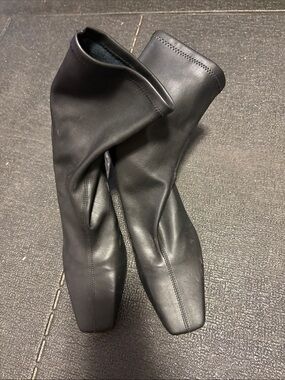 Zara Black Stretch Square-Toe Ankle Booties